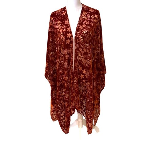 Torrid Womens Velvet Burnout Ruana Rust One Size Kimono Top OS - Picture 2 of 10
